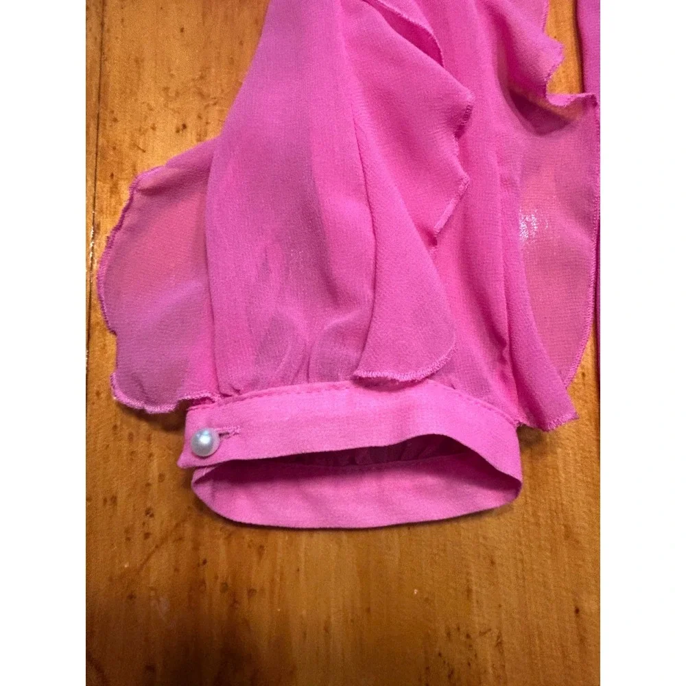 Zara Coquette Barbiecore Pink Ruffle Sleeve Blouse Chiffon Button Down Top